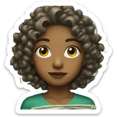 Girl with curly hair with dollars sticker