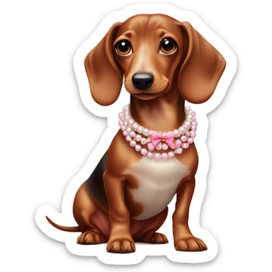 ￼Sausage dog wearing a pearl necklace and pink bow sticker