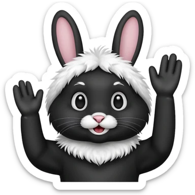 Emoji tete de Lapin noire qui fait bonjour de la main  sticker