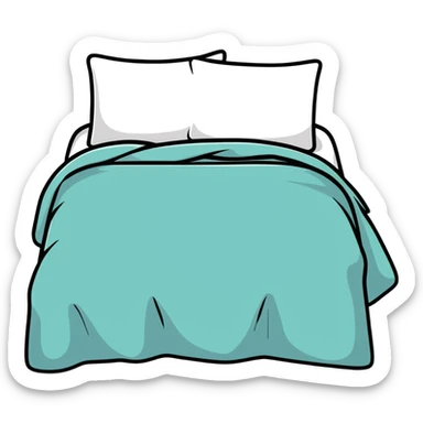 A comfortable bed with pillows and blanket sticker