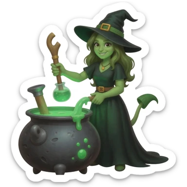 green witch cooking potion sticker