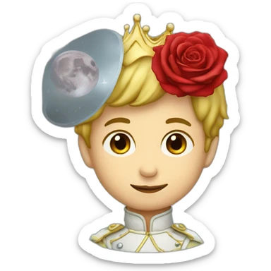 Little prince with red rose on the moon sticker