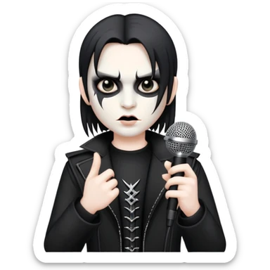 black metal band member emoji holding microphone, dramatic makeup, black clothing sticker