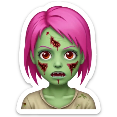 Create a zombie emoji in the style of an iPhone emoji, Hot pink hair sticker