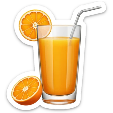 A glas of orange juice with a slice of orange next to it sticker