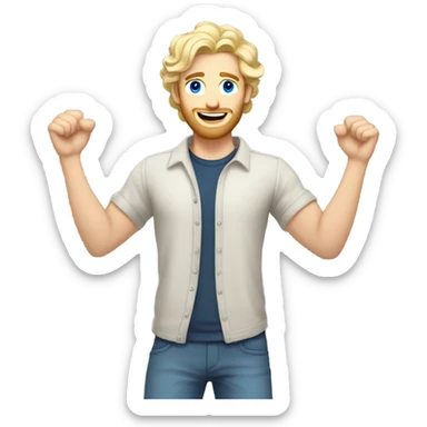 full body raised arms light curl blonde 30yo man blue eyed pale skin sticker