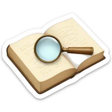 An open book in beige tones with a magnifying glass on it sticker