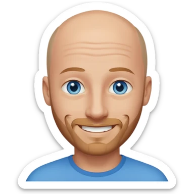 homme yeux bleus presque chauve et une barbe courte moins de chevaux et sourir sticker