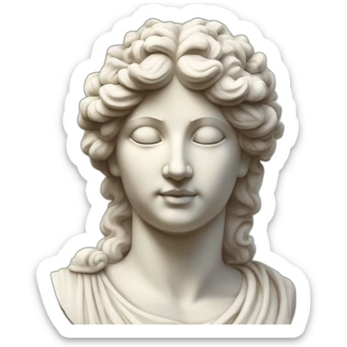 Imagine une statue grecque en marbre d'une femme avec des cheveux bouclés. Représentation de la sagesse et du stoïcisme. sticker
