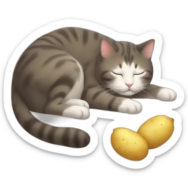 sleeping cat with potato sticker