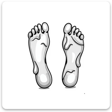 realistic drawing of two human foot soles covered with white sticky tree sap, detailed illustration sticker