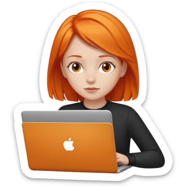 a girl who has a orange hair is using a laptop sticker