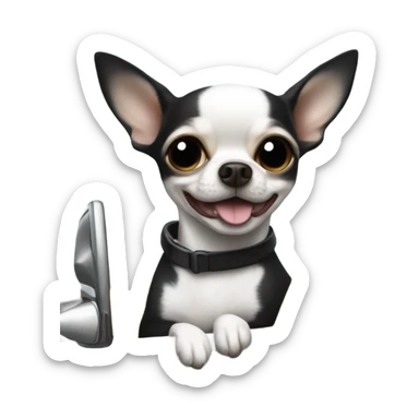 Black and white chihuahua driving a white jeep sticker