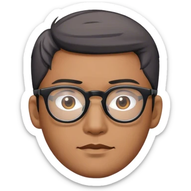 asian male, black rimmed glasses, hair with grey streak sticker