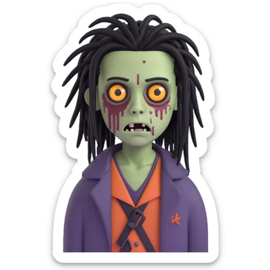 boy zombie with black dreadlocks, medium length, emo style, eerie and unsettling expression sticker
