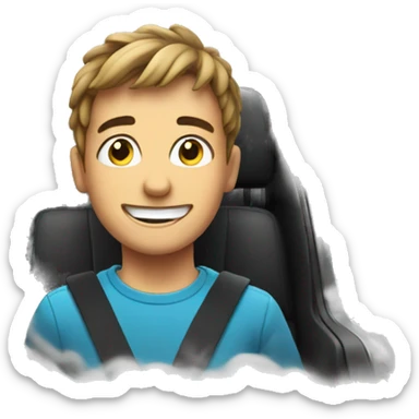 smiling boy in car interior with smoke around him sticker