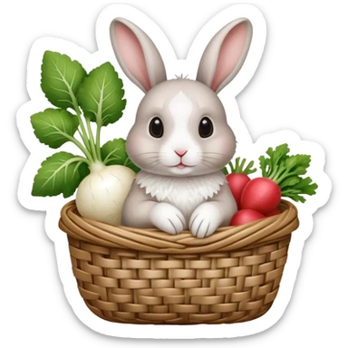 rabbit with white radish in basket sticker