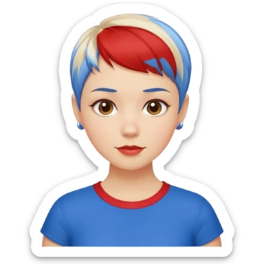 white girl pixie cut red and blue shirt sticker