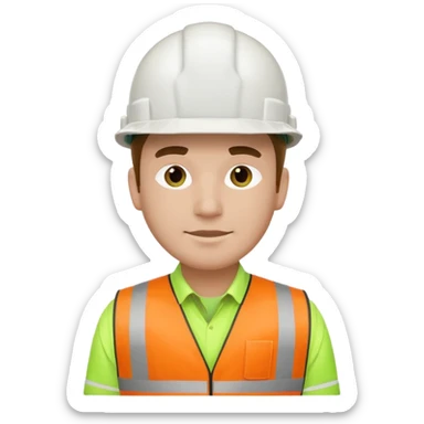 Hombre ingeniero casco blanco y chaleco verde sticker