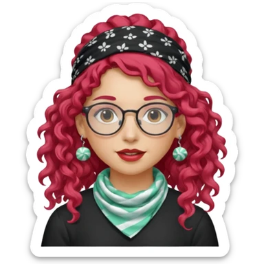 girl with long curly peppermint hair and bandana and glassess and earring sticker