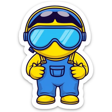 minion from despicable me, yellow character with blue overalls and goggles sticker