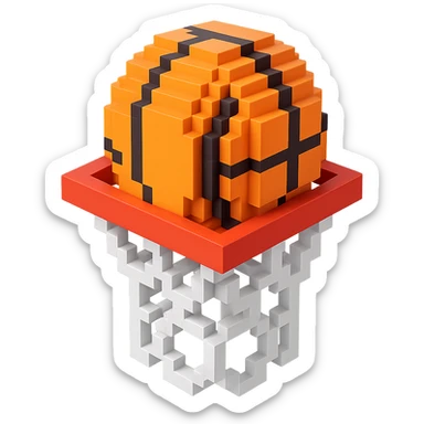 Voxel-style basketball in a net, no background, variation 4. sticker