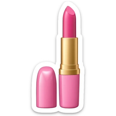 A 3D Apple-style emoji of a pink glossy lipstick tube with a gold cap, inspired by Rare Beauty's "Happy" shade, soft lighting, minimal background, front view, realistic but smooth cartoon style, white background, luxury makeup vibe sticker