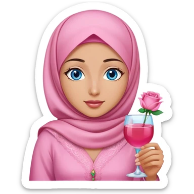 Turkish beautiful finish Konya girl blue eyes with pink hijab islamic dress and had on her hand rose mocktail sticker