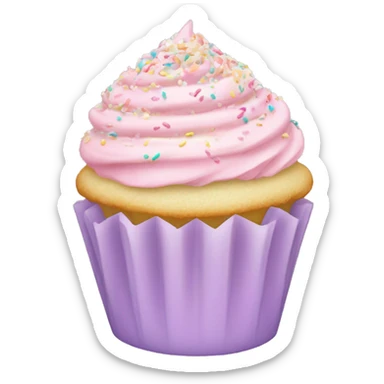 A vanilla cupcake with light pink frosting and pastel sprinkles  sticker
