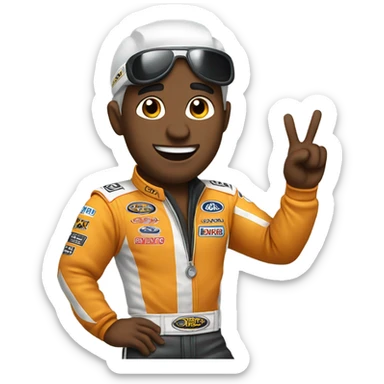 Race car driver with rock n roll hand sticker