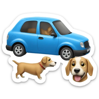 A dog driving a blue car sticker