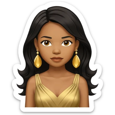 Michelle Williams R&B Singer, Long Black Hair, Medium Dark Skin, Brown Eyes, Gold Dress with earrings sticker