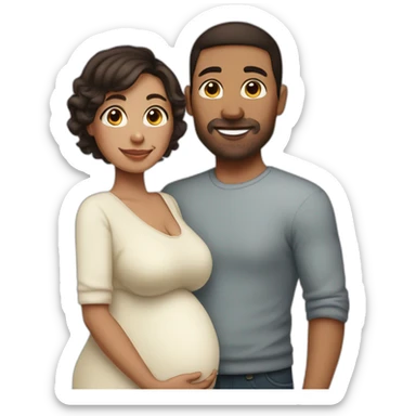 Pregnant wife dark brown haircut and husband clean-shaven sticker