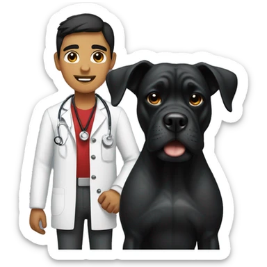 Young Mexican doctor with big black boxer dog  sticker