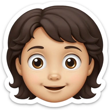close-up of round smiling toddler face only with big eyes, medium skin tone, dark wavy hair, no neck visible, just the face sticker