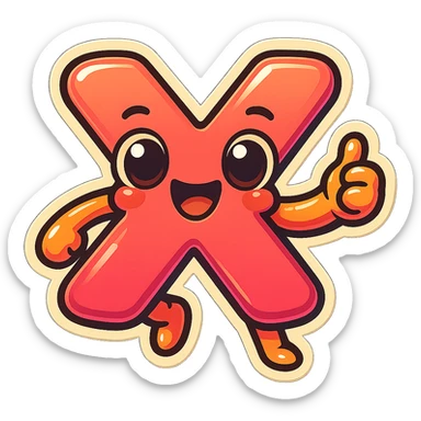 Create a multiplication sign (×) character in a pose that means 'Good job!' or praise, suitable for a LINE emoji style with a transparent background. sticker