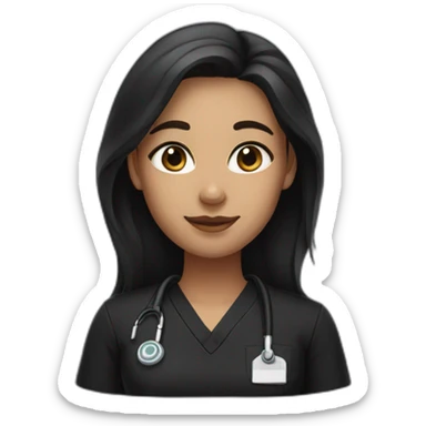 girl with middle part and dark brown hair in black scrubs sticker