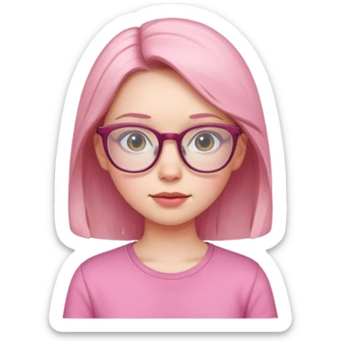 Girl with pink shirt young pale skin with glasses sticker