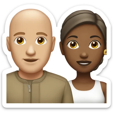 brown-skinned woman with her bald white boyfriend sticker