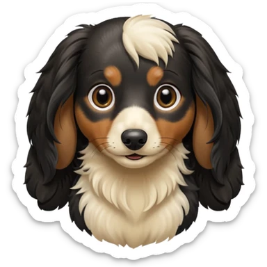 Black and cream long haired dachshund getting groomed sticker
