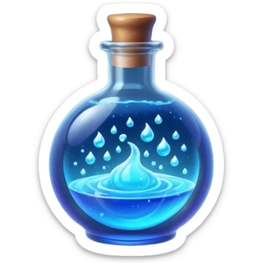 glowing blue neon magic potion, in a round glass bottle  sticker
