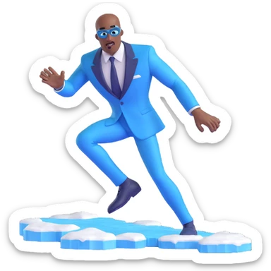 Frozone, creating ice path, confident expression, blue and white suit, animated 3D style sticker