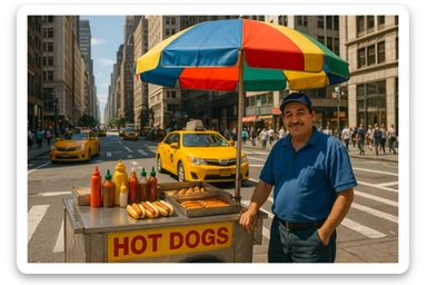 hotdog seller in New York with cart sticker