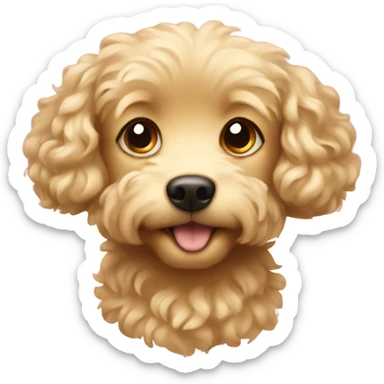 a small light golden dog with curly hair and hearts in his eyes sticker