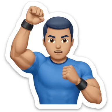 wearing a blue shirt punching the air sticker
