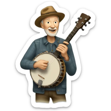 pete seeger playing a banjo sticker