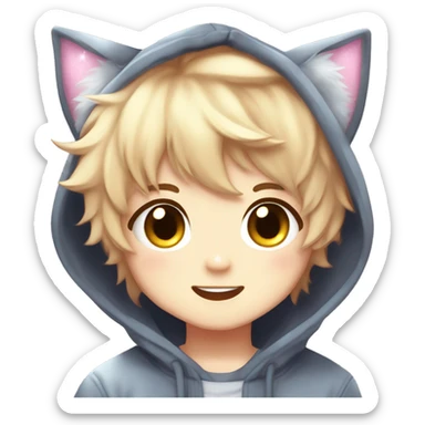 Cute Kawaii Beautiful Gorgeous Sparkly Shiny Blushing Anime Style Romantic Shojo Catboy With Pretty Hair And Hoodie Trendy Style Outside sticker