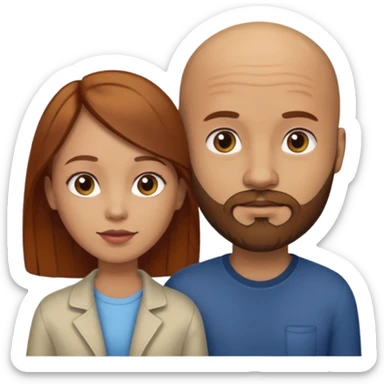 Couple. A bald man with brown beard and a girl with light skin dark yellowish brown auburn hair. sticker