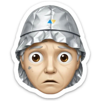 tin foil hat with upset face sticker