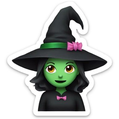 Witch dressed in black with green skin hugging pink dressed white witch sticker